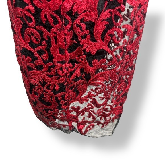 Antonio Melani Red Mesh Lace Sequin Dress Womens Size 8 Glam Cocktail Party Vamp - Picture 13 of 15